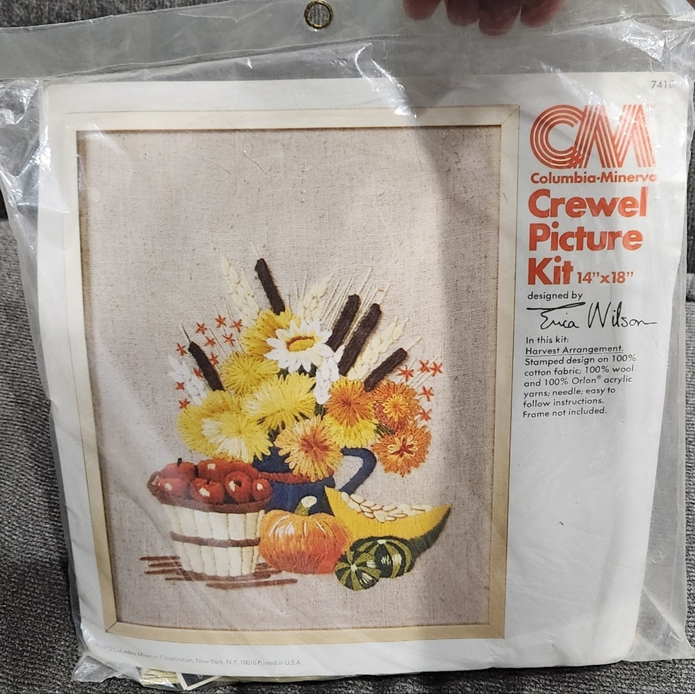NWT vintage 70s Columbia Minerve crewel embroidery picture kit fruit & fβ¦